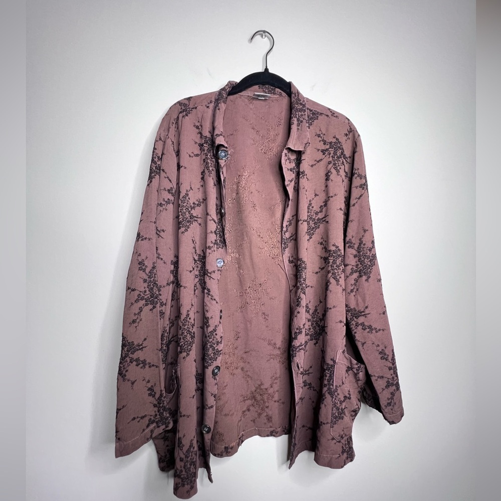 CP Shades Embroidered Floral Shirt Jacket Brown Medium